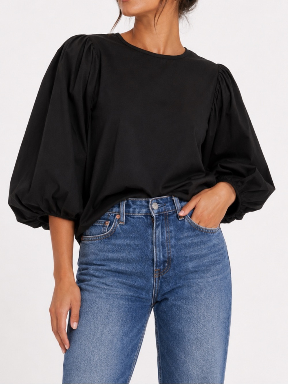 Essentiel Antwerp “Apero” Black Blouse with Puff Balloon Sleeves - Size Small